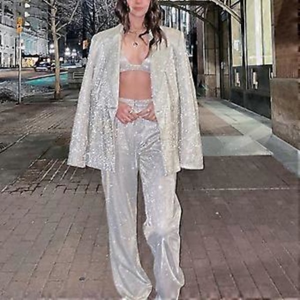 Ny Glitter Sequin Blazer Dragt Åben Frakke Jakke Damer Fest Udendørs Beklædning  hurtig(S )