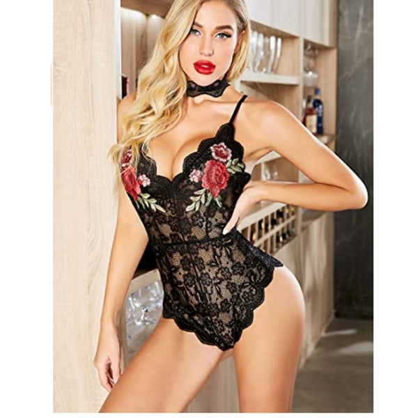 Naisten Teddy-alusasut Seksi pitsi Bodysuit Yksivärinen Babydoll Embroi