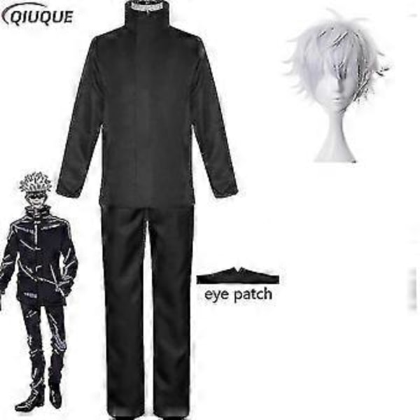 2023 - Anime Jujutsu Kaisen Gojo Satoru Cosplay Kostym Toppar Byxor Ögonlapp Halloweenfest Herruniform Peruker - 1-1 (M Svart Paket 3)