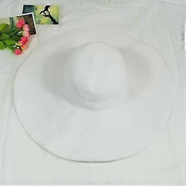 Solhatt för damer, bredbrättad sommarhatt, hopfällbar, rullbar, slapp strandhatt (Vit)