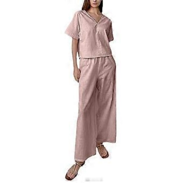 Dame Pyjamas og Bukser Sæt V-formet Krave Pyjamas Bomuld Rygløs Pyjamas Natbukser Sæt (XL grøn)
