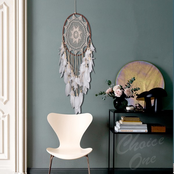 Grand Boho Dream Catcher Valkoinen Höyhen Macrame Seinävaate