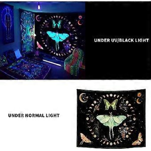 Fjärilstapet Psykedelisk, UV-reaktiv Fluorescerande Tapet för Väggdekoration Vardagsrum (150 cm 130 cm)