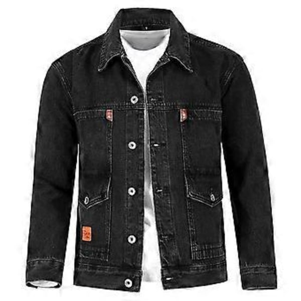 Miesten syystakki, pitkät hihat, termonapit, yksivärinen syksyinen denim-takki päivittäiseen käyttöön (4XL harmaa)