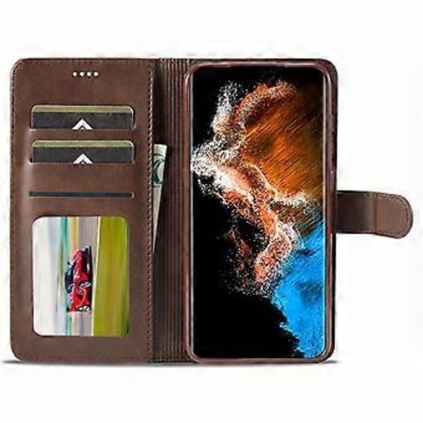 LC.IMEEKE Fodral för Samsung Galaxy S24+ Kalvläder med Stativ Skyddande Skal (Stil A)