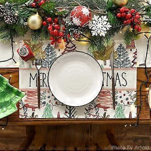 Fyrretræ Boho Glædelig Jul Bordløbere Sæt af 4, 30.48 x 45.72 cm Sæsonbestemt Vinter Bordløber til Fest Køkken Spisestue Dekoration