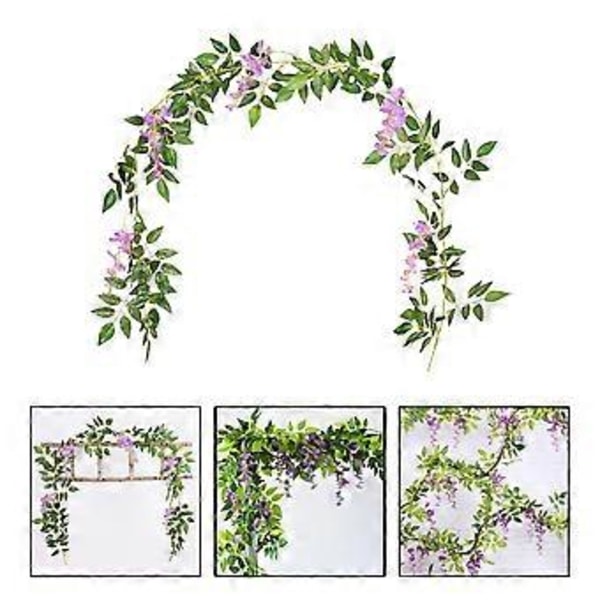 Kunstig Vinstok Blomsterguirlande Falske Bladplanter Vinstok til Bryllupsbord Blomsterarrangement Bryllup, 200 cm Lang (Violet)