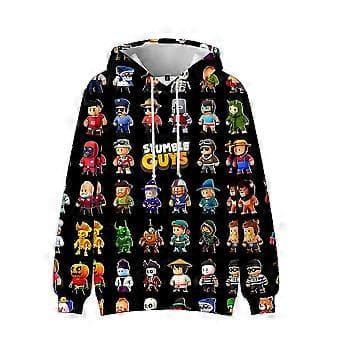Stumble Guys Trykte Hettegensere Barn Pullover Høstgenser Lang Ermet Hetter Topper (8-9 År B)