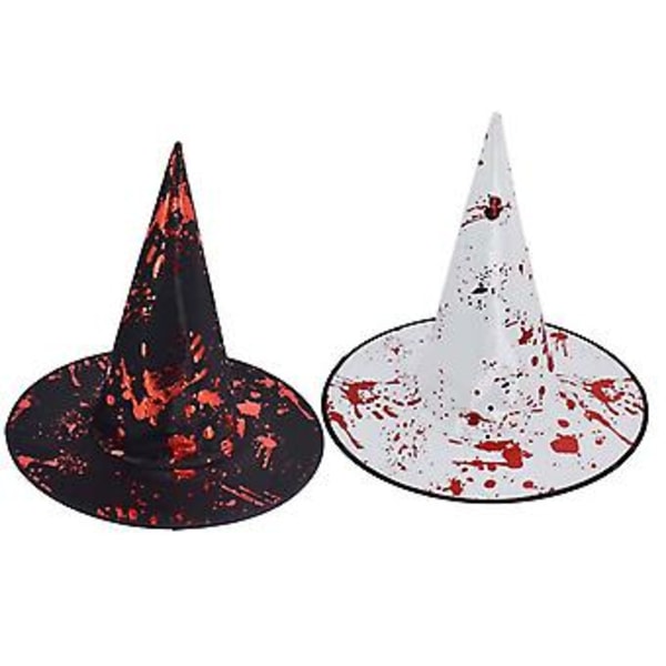 Häxhatt med Blodhandavtryck Trollkarlhatt Halloween Horror Party Dekoration (Vit)