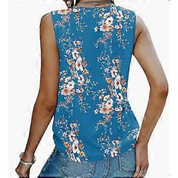 Dam Blommig Volang-V-ringad Tanktopp Lättvikts Trendig Sommar Ärmlös Blusar Linne Casual Lösa T-shirts Rosa XL(XL Rosa)