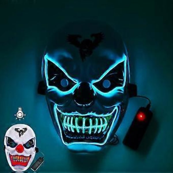 Halloween Dekoration LED Clown Mask, Läskig Självlysande Joker Mask, Halloween Dekoration Jul Karneval Kostym Cosplay Party Mask