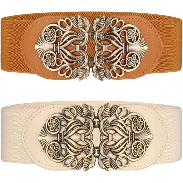 Kvinnors breda elastiska midjeband 2 delar retro elastiska midjeband。