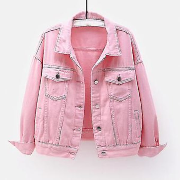 Varm Denimjakke med Lange Ermer for Kvinner (L Rosa)