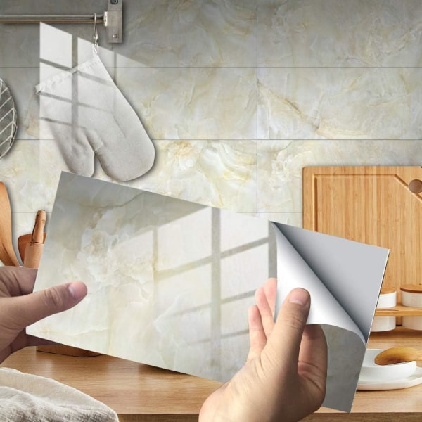 30x15cm (Beige, 16 stycken) - Rektangulära Dekorativa Självhäftande Klinkerplattor