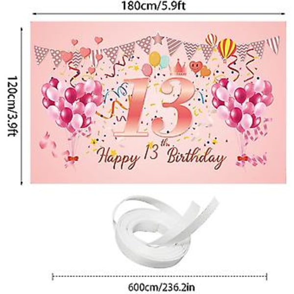 Happy 13th Birthday Party Dekorationer Til Pige Pink 13th Birthday Banner Baggrund Tretten Fødselsdag Poster Foto Props Baggrund Fødselsdagsfest Indendørs