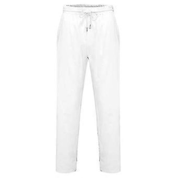 hmwy-herre linned look baggy bukser elastisk talje afslappede strand yoga bukser (XL Hvid)