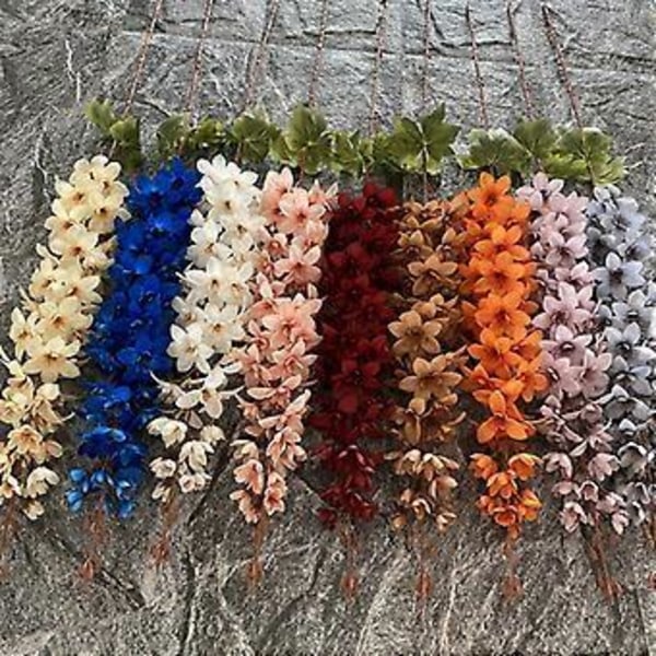 1 Gren Kunstig Blomst Ingen Vanning Lett Falsk Lang Stilk Delphinium Simuleringsblomst Hjemmeinnredning for Kontor Qinhai(Rød)