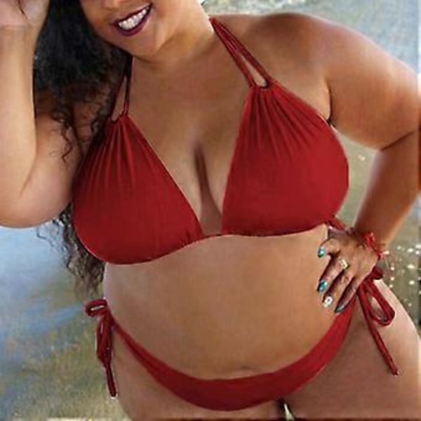 Stora Storlekar Dam Vadderad Halterneck Bikini Set Strand Badkläder Baddräkt Sommar -NMAOV(XL Röd)