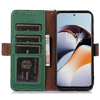 RFID-blockerande telefonfodral för OnePlus Nord 3 5G/Ace 2V, plånboksfodral i äkta kohud med stativfunktion