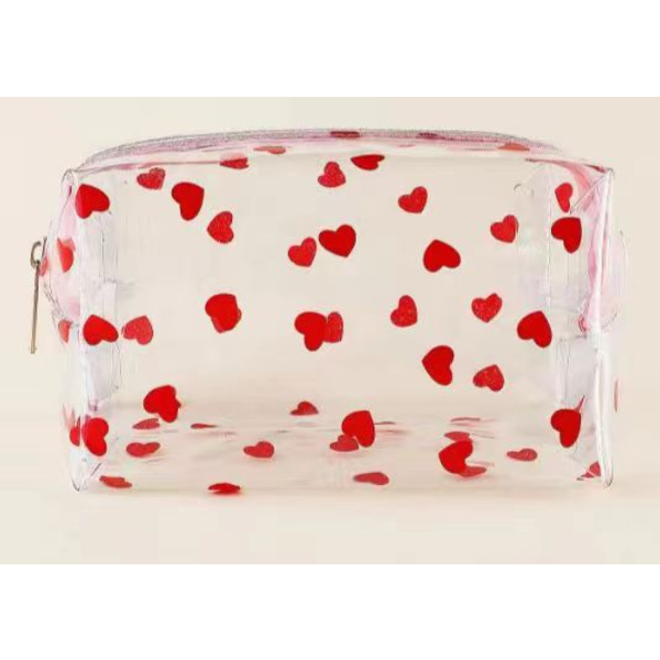 1 x Stor transparent PVC-pennfodral för kvinnor, Girly Heart Desi