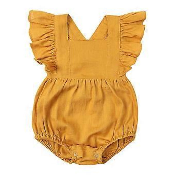 Ihana vastasyntyneen vauvan tyttövauvan romper röyhelö body jumpsuit kesävaatteet vauvan ulkoilumekko vauvatytöille, useita kokoja Keltainen 80 (80 Keltainen)
