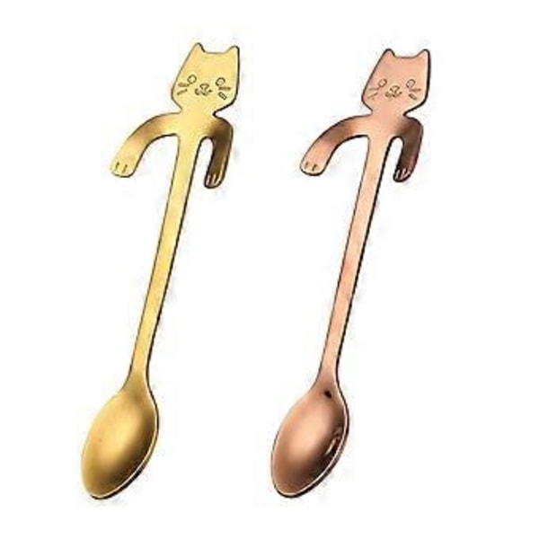 2 stk. rustfri stål ske tegneserie kat langt håndtag dejlig dessert suppe bestik (5)