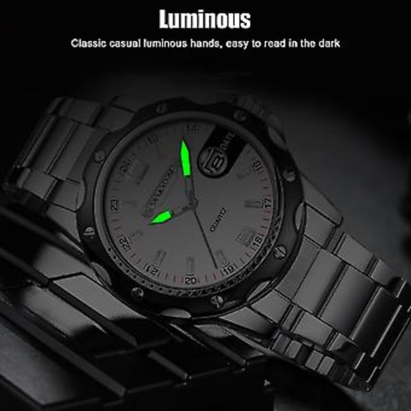 Herreur Klassisk Business Rustfrit Stål Quartz Selvlysende Vandtæt Armbåndsur (Sort)