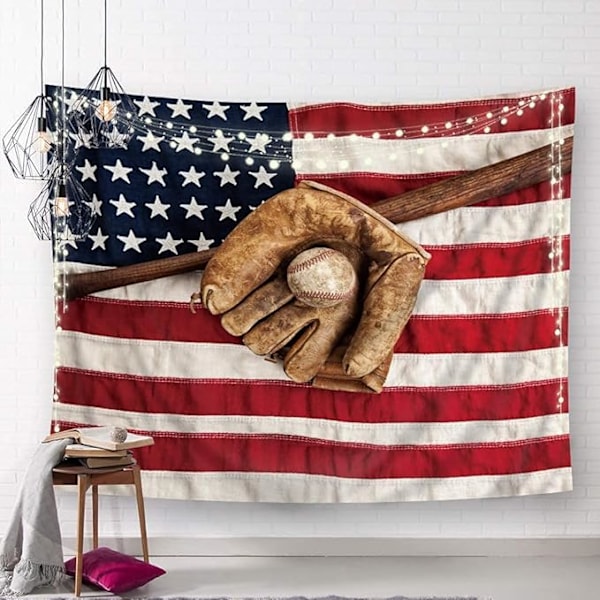 Sports Amerikansk Flagg Veggteppe Henge Inch Baseball Living R