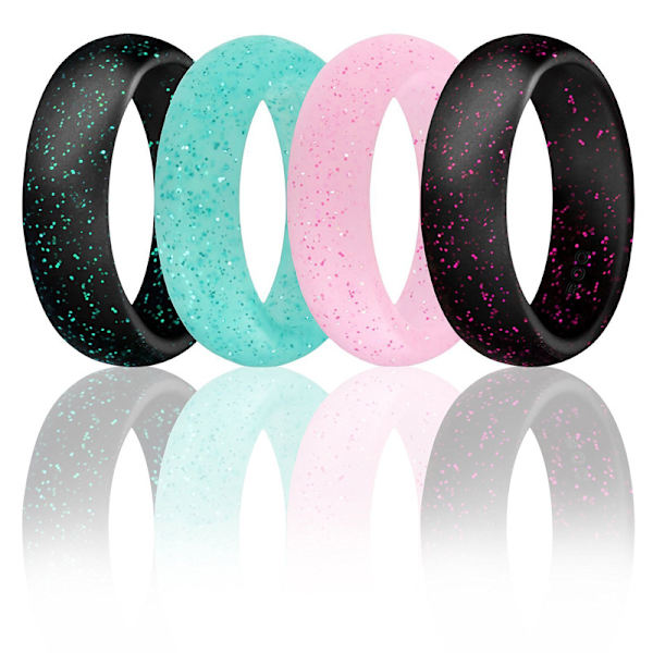 （A)Silikonring för kvinnor, 4-pack glitter andningsbar silikon An