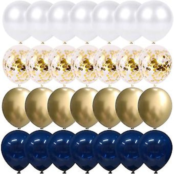 JUSCH Marineblå og Guld Konfetti Balloner, 50 stk 12 tommer Perlehvid og Guld Metaliseret Krom Fødselsdag Balloner til Festlig Graduation Party Bal