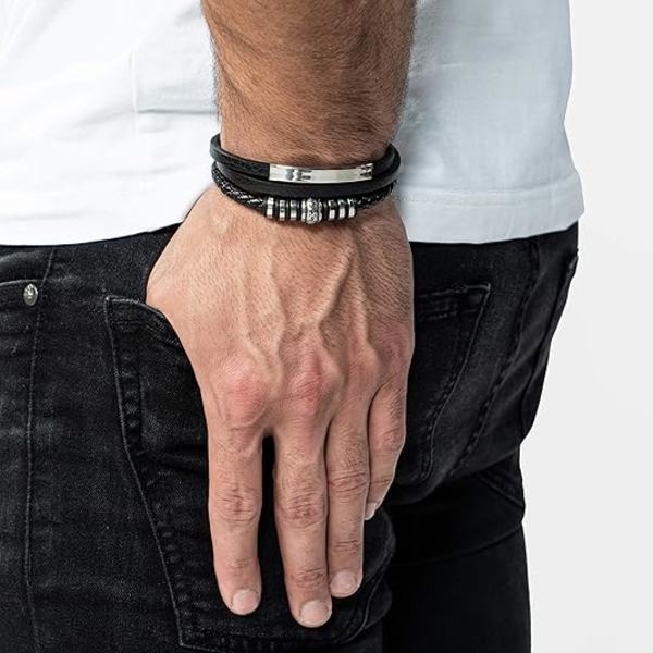 Premium Läderarmband i Svart Magnetisk Färg för Män