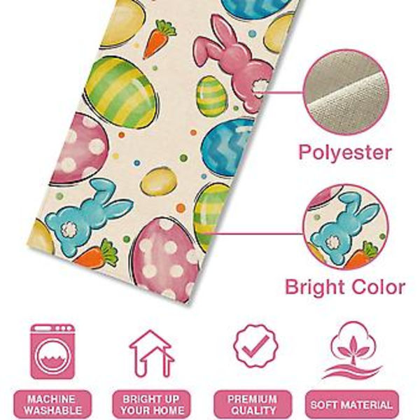 Påskägg Kanin Dukskydd, Rolig Kanin Morot Söt Köksbord Dekoration, Färgglada Polka Dot Vår Burlap Heminredning Inomhus Utomhus Semesterfest Sup