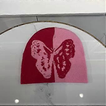 Jacquard Fjärilsmönstrad Mössa Vuxen Elastisk Mössa Vinter Varm Stickad Mössa Kalla Vinter Presenter till Studenter Tonåringar rosa( rosa)
