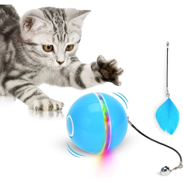 Blå leksak för katt, leksaksboll med LED-ljus, kattmynta