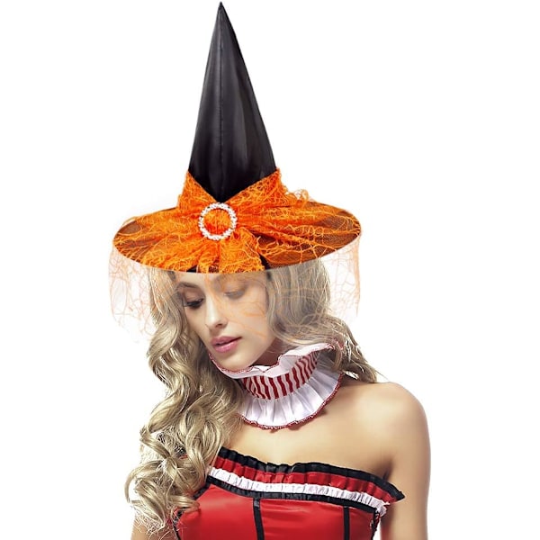 2 st Halloween Häxhatt Kostym Cosplay Hatt med Snygg Mesh Cr
