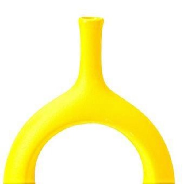 Minimalistinen keraaminen maljakko, Donitsimaljakko pyöreä maljakko kodin pöytätasolle pöytäkoristeeksi (keltainen)
