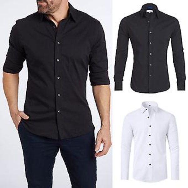 Herre Skjorte Business Casual Skjorte Vår&høst Slim Fit Langermet Skjorte (Svart)