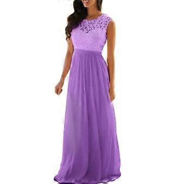 Stort prisfald Ny dame Blonde Elegant Bryllups Aftenkjole, Lang afslappet blondekjole, Brudepigekjoler, S-XXL (S Lilla)