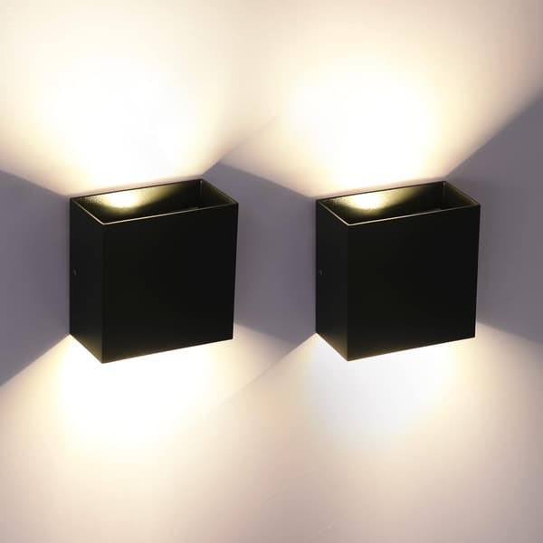 LED-seinävalaisin 2 kpl, IP65 musta seinävalaisin, 3000K 6W ulkoseinävalaisin