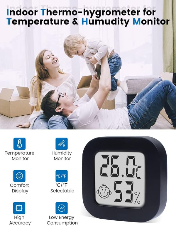 Mini digitalt termometer hygrometer til indendørs brug med høj præcision, Temper