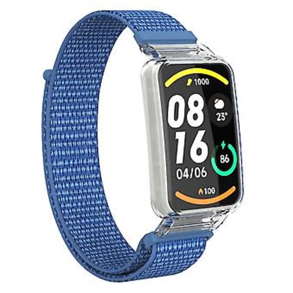 PC-kotelo + Nylon-lenkkiremmi Xiaomi Mi Band 7 Pro:lle (Sininen)