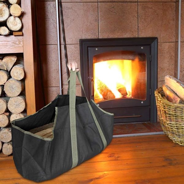 (Sort+grøn) Brændeholder Log, Heavy Duty Robust Canvas Log