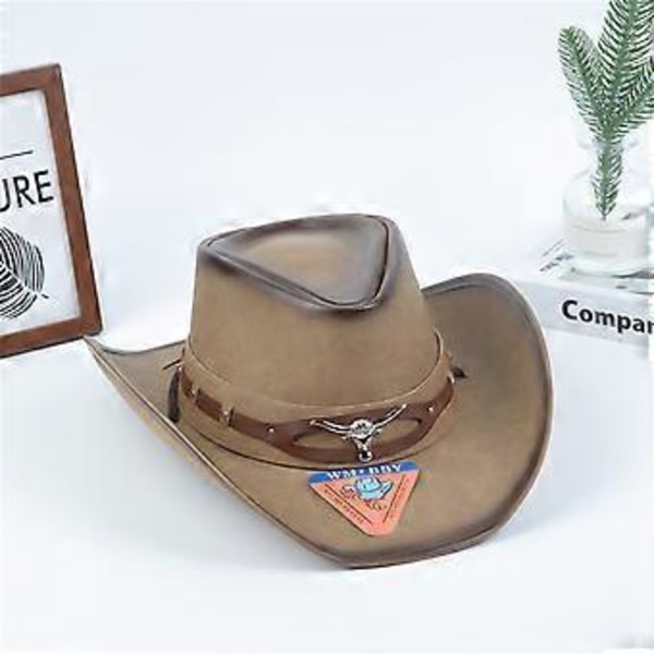 Blød Cowboyhat i Filt med Tilspidset Front, Egnet til Mænd og Kvinder, Unisex, Festival, Ferie, Nytårsgave, Camel (Camel)