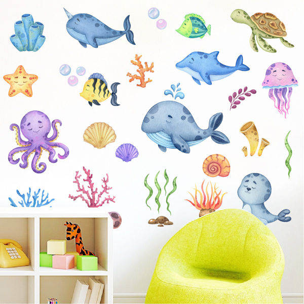Stickers Muraux sous la Mer Autocollant Mural Tropicale Poisson