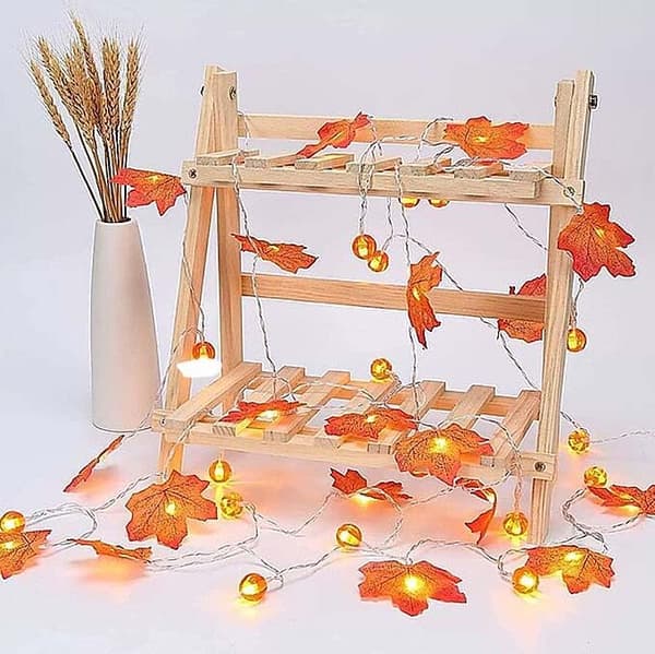Halloween runde gresskar- og lønnebladlyslenker, 6m 40LED USB, festlig festdekorasjon 6m 40LED USB