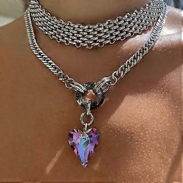 Moderigtig Love Heart Vedhæng Choker Justerbar Længde Kravebenskæde Fest Halskæde Ornament til Kvinder og Piger (stil 1)