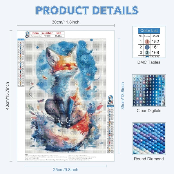 30x40cm Fox Diamond Painting Kits, 5D Diamond Painting Kits for A