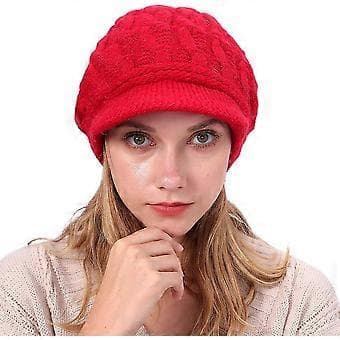 Dam Vinter Varm Slouchy Kabelstickad Mössa Skull Hat med Skärm