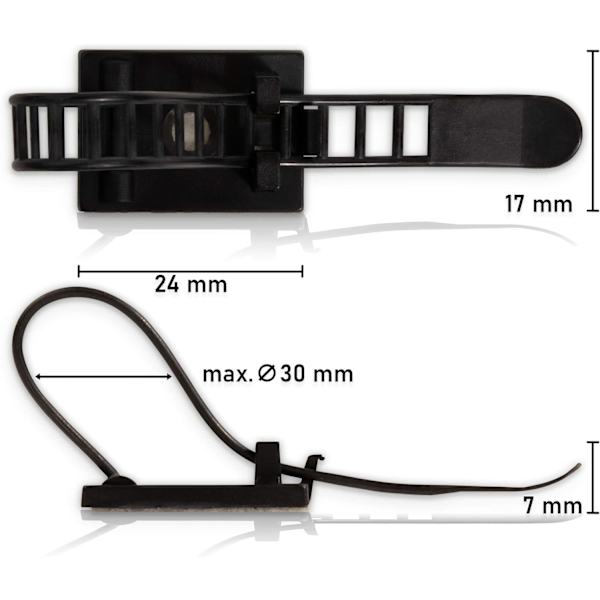 50 stk. Sorte selvklebende kabelbindere - fest kabel med selvklebende base f