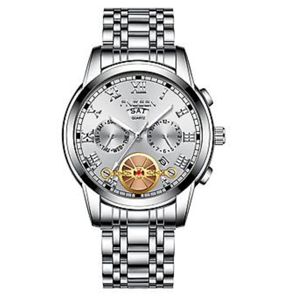 Herrklocka Relojes De Hombre Rostfritt Stål Quartz Klassisk Vattentät (Silver Vit)